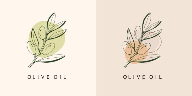 monogram i logo z gałązką oliwną. - organic cosmetics style factory stock illustrations