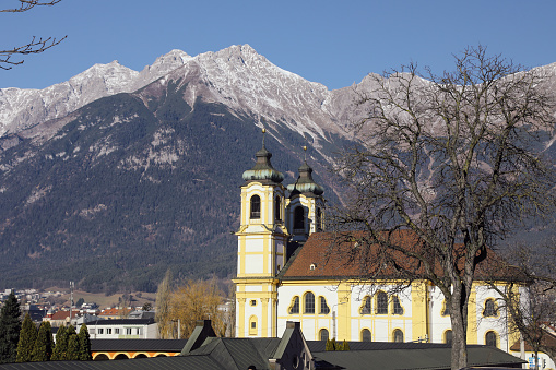 Innsbruck city winter cityscape Austria Alps mountains