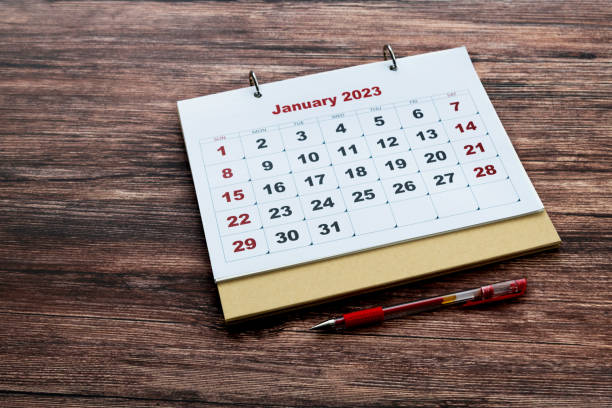istock January calendar with a ballpoint pen 1436035487