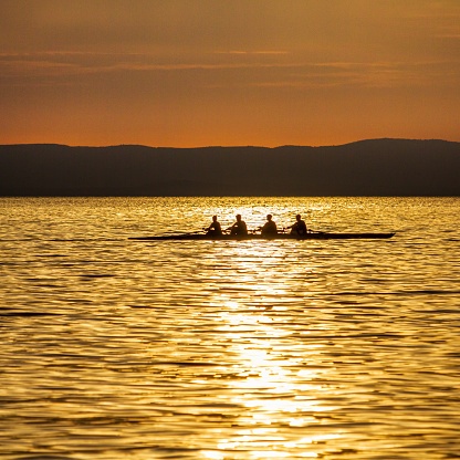Rowing boat on the golden sea