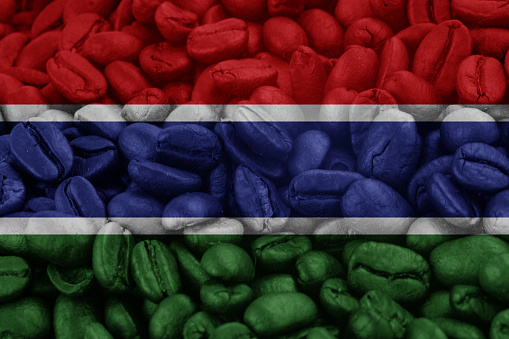 gambia Flag on background coffee beans