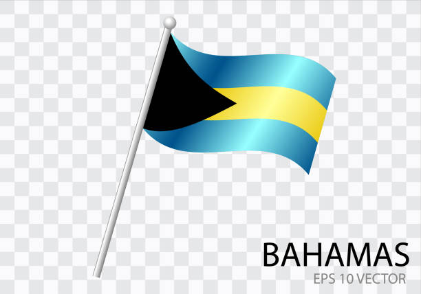 illustrazioni stock, clip art, cartoni animati e icone di tendenza di bandiera delle bahamas con l'asta della bandiera che sventola nel vento. illustrazione vettoriale - bahamian flag