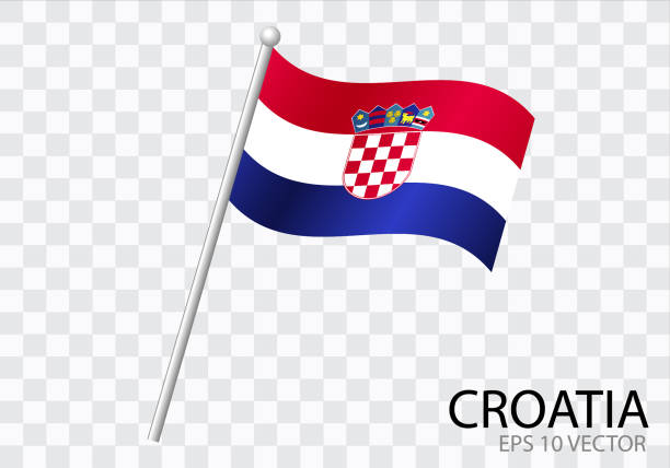 ilustraciones, imágenes clip art, dibujos animados e iconos de stock de bandera de croacia con asta ondeando en el viento. ilustración vectorial - croatian flag