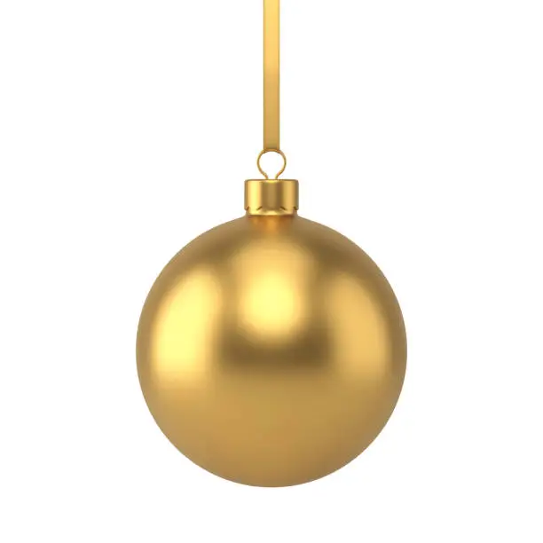 Vector illustration of Beautiful clean metallic golden Christmas tree decor ball with shine glare rope hanging on spruce