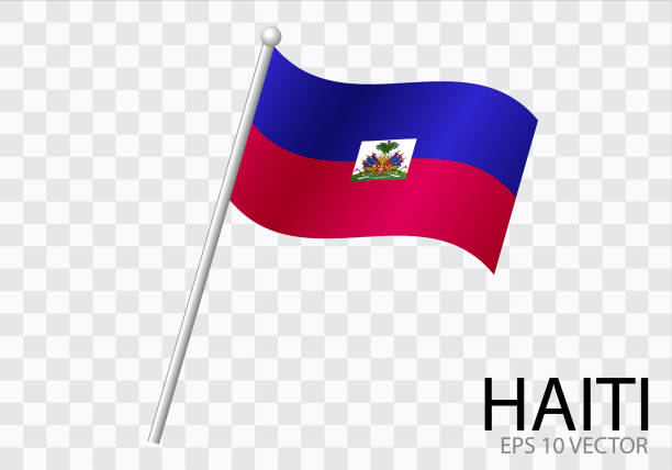 flaga haiti z masztem flagowym powiewającym na wietrze. ilustracja wektorowa - haiti flag republic of haiti flag of haiti stock illustrations