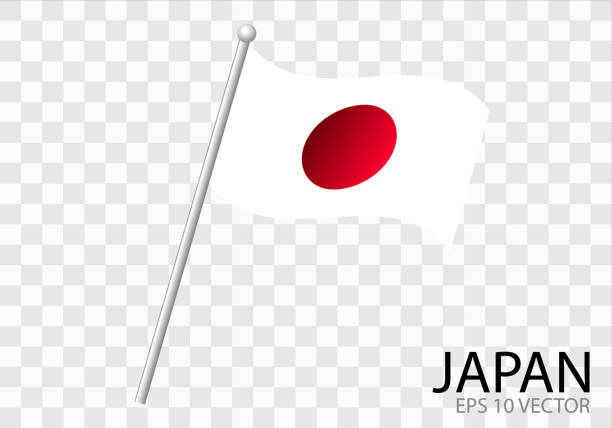 illustrations, cliparts, dessins animés et icônes de drapeau du japon avec mât flottant au vent. illustration vectorielle - japan japanese flag flag wind