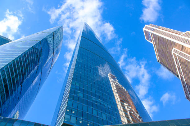high-rise buildings against the sky. skyscraper - london england bank of england bank skyline imagens e fotografias de stock