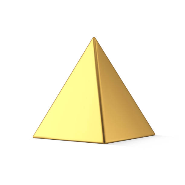 istock Golden luxury polygonal geometric figure metallic glossy isometric triangle pyramid with shadow 1436047181