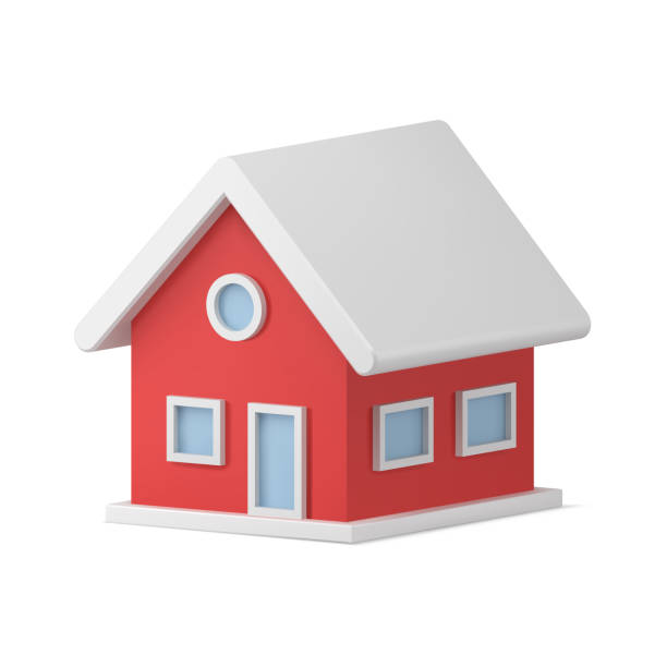 istock Traditional cozy Christmas tree decor red private house with white roof isometric realistic toy 1436047191