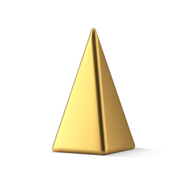 istock Realistic glossy metallic golden pyramid isometric triangle geometric shape luxury jewel figure 1436047262