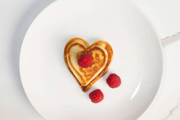 Heart shaped pancakes for Valentines day breakfast