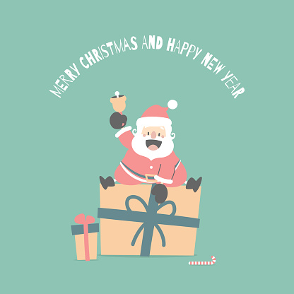 merry christmas and happy new year with cute santa claus and present gift in the winter season green background