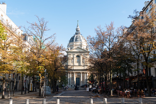 Paris, France - October 20 2022: Sorbonne University building and square
