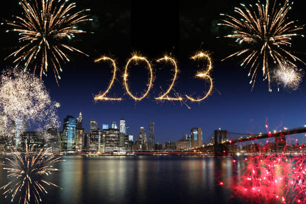 New year 2023 fireworks New York Manhattan New year 2023 fireworks New York Manhattan new years eve new york stock pictures, royalty-free photos & images