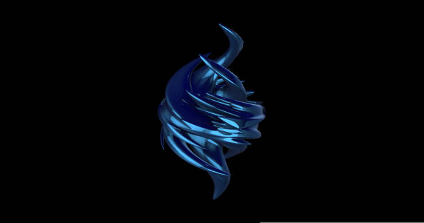 blue abstract 3d figure, design element, isolate, futuristic fantasy figure of smooth lines twisted into a strange shape. 3d rendering