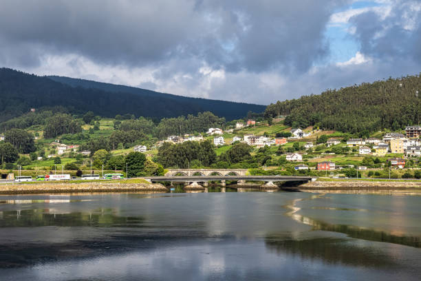 Panoramic view of Viveiro with river and dwelling houses. Lugo, Galicia, Spain stock photo