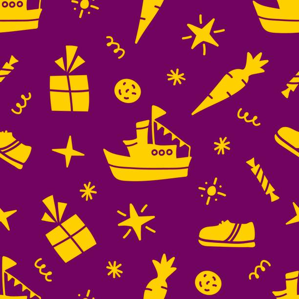 stockillustraties, clipart, cartoons en iconen met simple colored vector seamless pattern. celebration of st. nicholas day, sinterklaas. for printing wrapping paper, gifts, textiles. dark background. - pepernoten