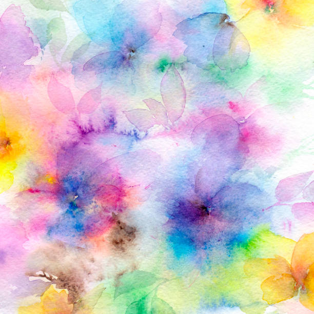 istock Floral background with colorful abstract flowers. Loose flowers painting. Expressionist wall art. 1436053723