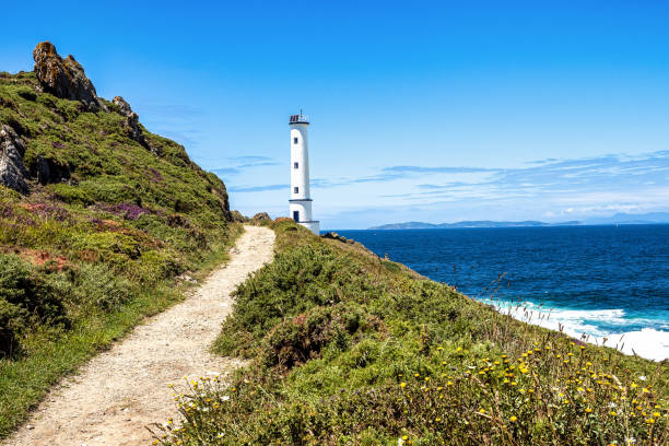 Cabo Home lighthouse located on the Costa da Vela, Cangas do Morrazo, Pontevedra, Galicia in Spain stock photo