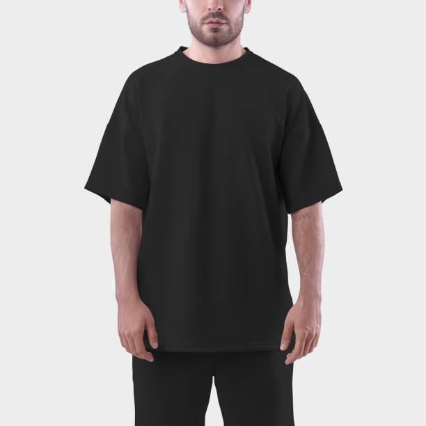 istock Mockup of an black oversized men's t-shirt for design, print, pattern. 1436056226