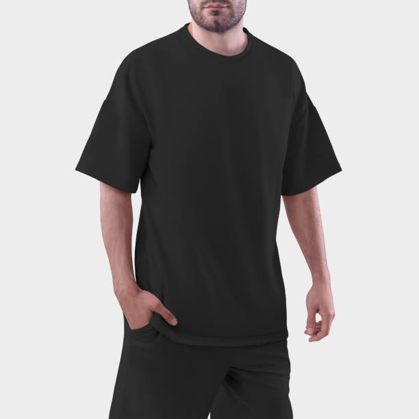 istock Mockup of an black oversized men's t-shirt for design, print, pattern. 1436056282