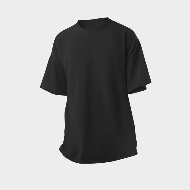 istock Oversized black t-shirt template 3D rendering, men's, women's cotton apparel close-up, 1436056305