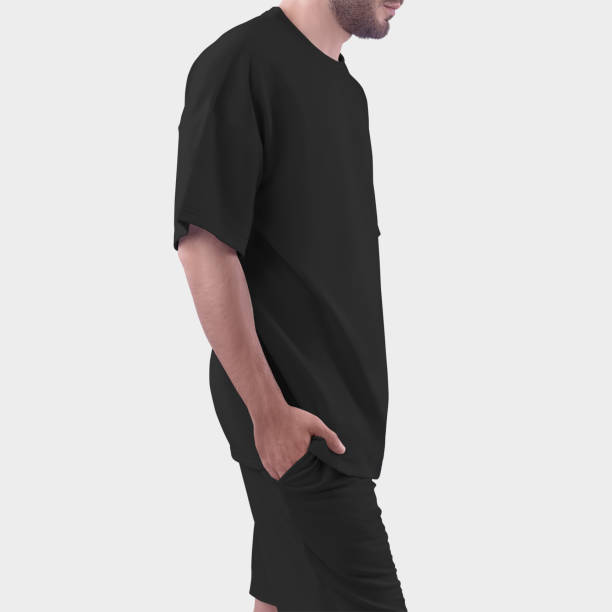 istock Mockup of an black oversized men's t-shirt for design, print, pattern. 1436056621