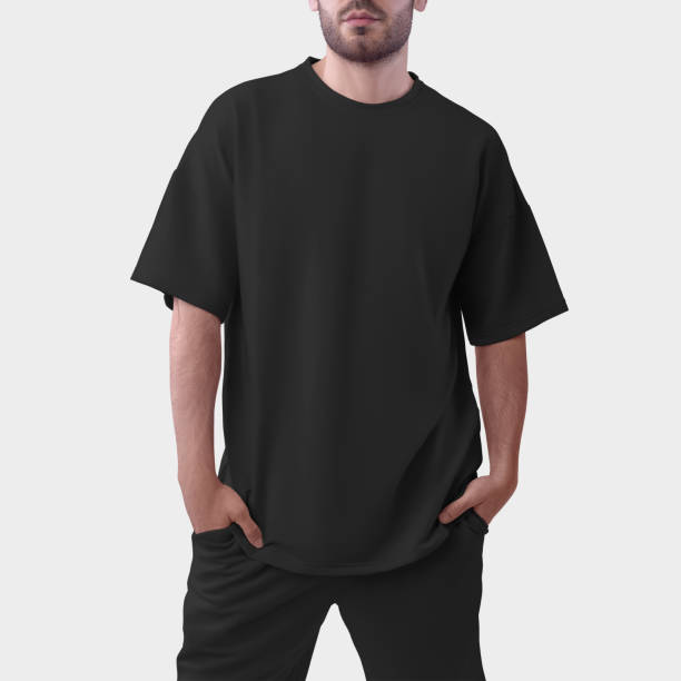 istock Mockup of an black oversized men's t-shirt for design, print, pattern. 1436056784