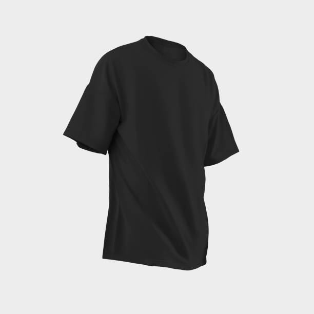 istock Oversized black t-shirt template 3D rendering, men's, women's cotton apparel close-up, 1436056825