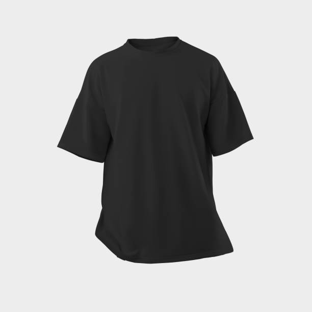 istock Oversized black t-shirt template 3D rendering, men's, women's cotton apparel close-up, 1436056905