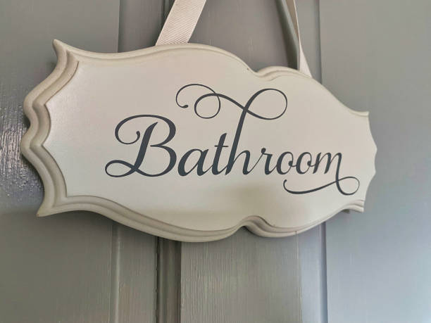 istock Handmade wooden bathroom sign 1436058154