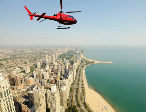 istock Helicopter Flying to Chicago. 1436058359