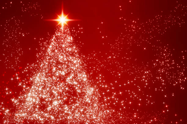 istock Shining star like pine tree on red background with customizable space for text. Christmas celebration concept 1436058531