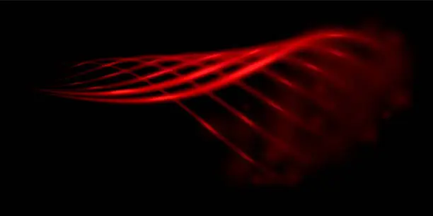 Vector illustration of Red light beams with bokeh effect. Warm and hot air flow