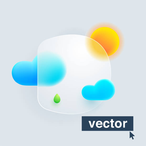 istock D letter logo made of sun, clouds, and green drop under mate glass. Realistic 3d glass morphism style emblem. 1436062094