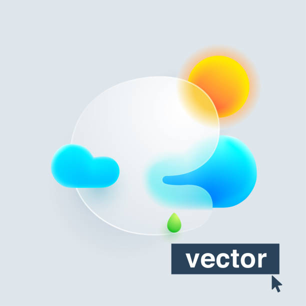 istock E letter logo made of sun, clouds, and green drop under mate glass. Realistic 3d glass morphism style emblem. 1436062128