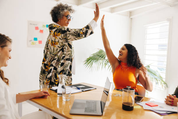 istock Successful businesswomen celebrating their victory 1436063772