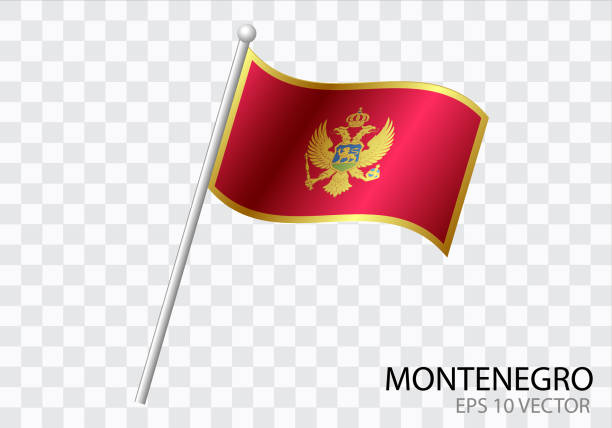 flag of montenegro with flag pole waving in wind.vector illustration - karadağ bayrağı stock illustrations