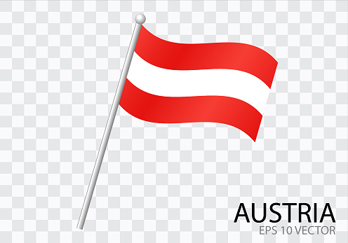 Flag of AUSTRIA with flag pole waving in wind.Vector illustration