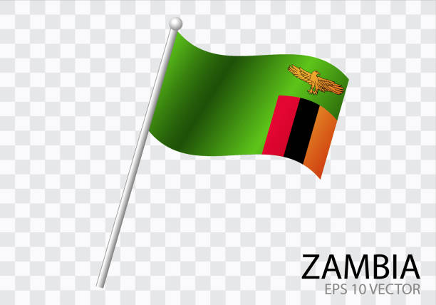 Flag of ZAMBIA with flag pole waving in wind.Vector illustration Flag of ZAMBIA with flag pole waving in wind.Vector illustration zambia flag stock illustrations