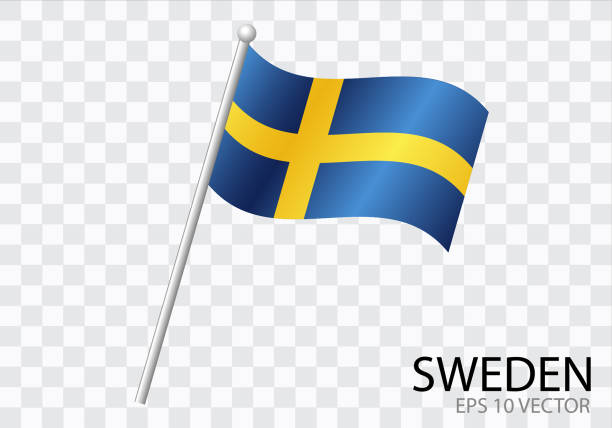 Flag of SWEDEN with flag pole waving in wind.Vector illustration Flag of SWEDEN with flag pole waving in wind.Vector illustration sweden flag stock illustrations