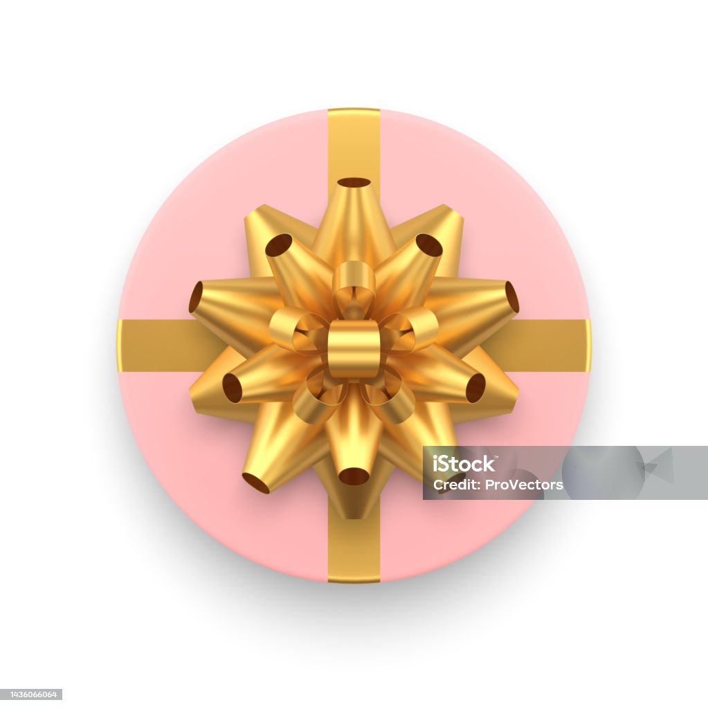 Expecive Ribbon Expensive Gift Box Container Circle Shape Golden Bow Ribbon Stock ...