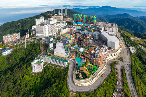 Aerial view of Resorts World Genting,  Malaysia's premier integrated resort destination and the recently opened Genting SkyWorlds theme park.