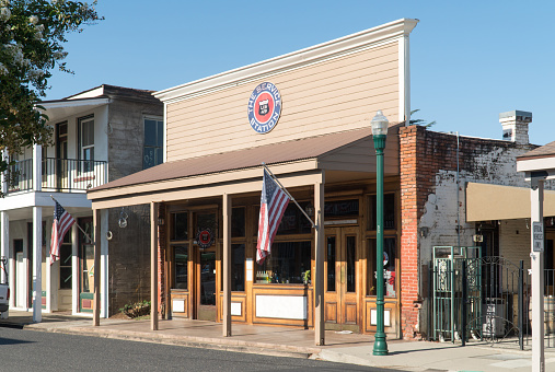 Jamestown, CA, USA - September 2, 2022: The Servise Station building in the old town center