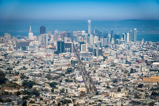 San Francisco, CA, USA - September 2, 2022: General view of the city from the top of Twin Peaks