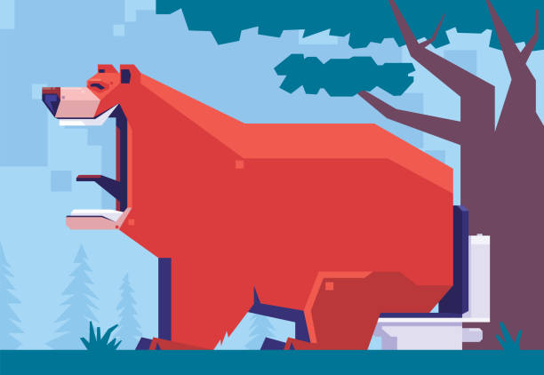illustrazioni stock, clip art, cartoni animati e icone di tendenza di orso seduto sul water e urlando - stock market animals
