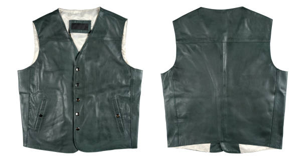 Front And Back View Of Leather Waistcoat Isolated On White Background.