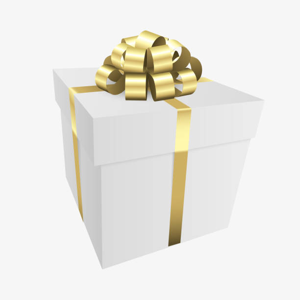 istock White gift box with a gold bow - Christmas and birthday present collection 1436077746