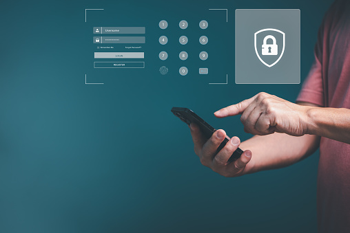 Man Hands Using Smartphone Log Into Website Application With Username Man Hands Using Smartphone Log Into Website Application With Username