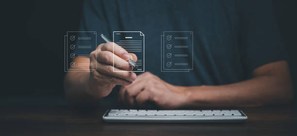istock Online business with electronic signature contact on mobile phone, e-signing, digital document management, paperless office, signing business contact concept. 1436077963